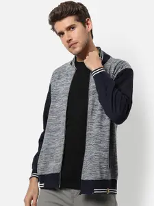 Campus Sutra Men Navy Blue Colourblocked Windcheater Outdoor Bomber Jacket