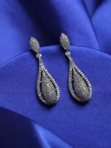 Priyaasi Silver Toned Contemporary American Diamond Drop Earrings
