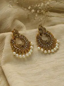 Priyaasi Gold-Plated & White Peacock Shaped Chandbalis Earrings