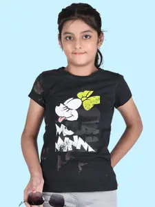 Zalio Girls Black Pure Cotton Minnie Mouse Printed T-shirt
