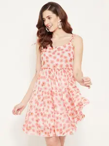 Bitterlime Women Peach-Coloured Floral Georgette Dress