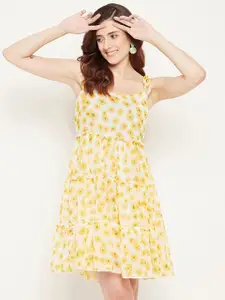 Bitterlime Yellow Floral Georgette Dress