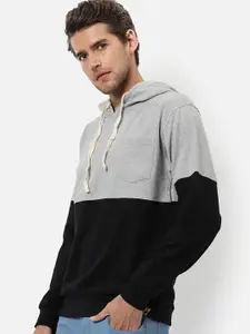 Campus Sutra Men Black Colourblocked Hooded Sweatshirt