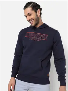 Campus Sutra Men Blue Printed Hooded Sweatshirt