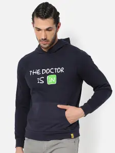 Campus Sutra Men Blue Printed Hooded Sweatshirt