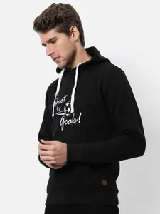 Campus Sutra Men Black Printed Hooded Sweatshirt
