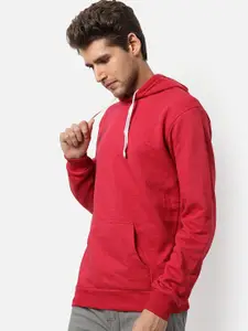 Campus Sutra Men Red Hooded Cotton Sweatshirt