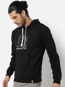 Campus Sutra Men Black Printed Hooded Sweatshirt