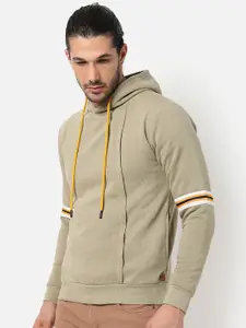 Campus Sutra Men Beige Hooded Sweatshirt