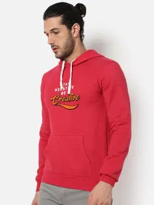 Campus Sutra Men Maroon Printed Cotton Hooded Sweatshirt
