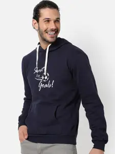 Campus Sutra Men Blue Printed Hooded Sweatshirt