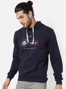 Campus Sutra Men Blue Printed Hooded Sweatshirt