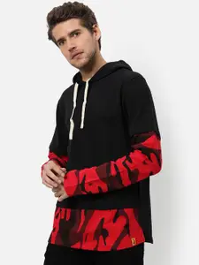 Campus Sutra Men Black Printed Hooded Sweatshirt
