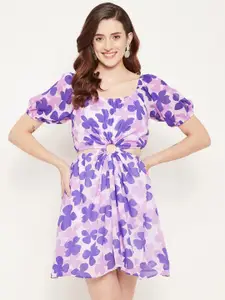 Bitterlime Purple & Pink Floral Georgette Dress