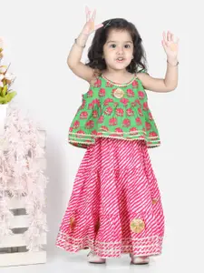 BownBee Girls Green & Pink Ready to Wear Lehenga Choli