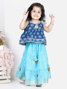 BownBee Girls Blue & White Printed Ready to Wear Lehenga Choli