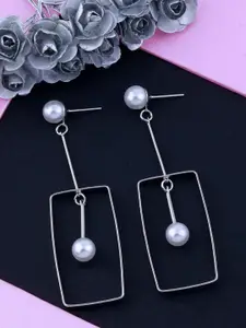 Silver Shine Silver Plated Geometric Pearl Drop Earrings