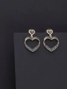 Silver Shine Gold-Toned & Black Heart Shaped Drop Earrings