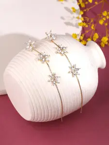 Yellow Chimes Gold Plated Crystal Studded Floral Designed Dangler Drop Earrings