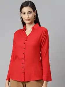 Aarika Women Cotton Red Classic Casual Shirt