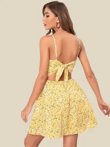 AAHWAN Women Yellow & Green Floral Printed  Shoulder Straps Dress