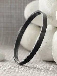 Priyaasi Men Black Silver-Plated Cuff Bracelet