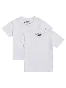 DYCA Boys Pack of 2 White Solid Round Neck Cotton T-shirt