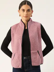 Madame Madame Women Lavender Sleeveless Front-Open Sweatshirt