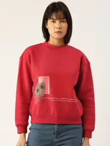 Madame Women Red Printed Sweatshirt