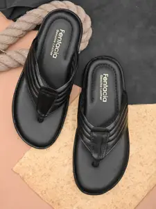 Fentacia Men Black Leather Comfort Sandals