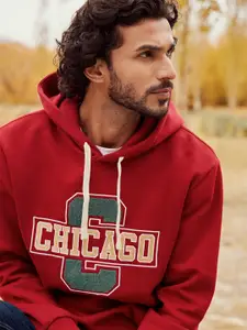 Celio Men Red Printed Hooded Cotton Sweatshirt