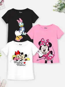 YK Disney Girls Pack of 3 Mickey Minnie Daisy Printed Cotton T-shirt