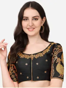 PUJIA MILLS Women Black Embroidery Saree Blouse