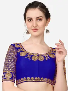PUJIA MILLS Women Blue Embroidered Saree Blouse