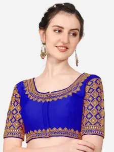 PUJIA MILLS Women Blue Embroidery Work Readymade Blouse