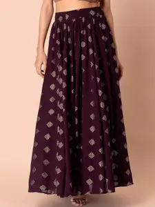 INDYA Women Purple Printed Maxi-Length A-Line Skirt