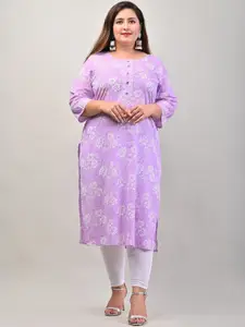 Swasti Plus Size Women Purple Floral Printed Block Print Cotton Kurta