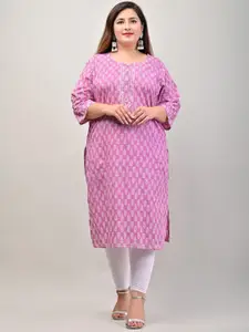 Swasti Plus Size Women Pink & White Gotta Patti Block Print Cotton Kurta