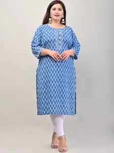 Swasti Women Blue Ethnic Motifs Printed Cotton Straight Kurta