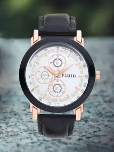 FLUID Men round Dial & Leather Textured Straps Analogue Watch FL-020-SL01