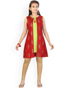 Aarika Girls Red Ethnic Motifs Kurta