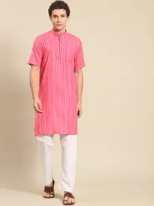 RAJUBHAI HARGOVINDAS Men Pink Striped Pure Cotton Kurta