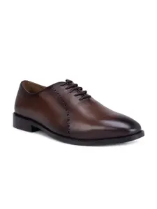 ROSSO BRUNELLO Men Brown Solid Leather Formal Oxfords Shoes