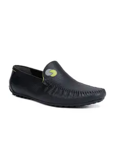 ROSSO BRUNELLO Men Black Solid Slip On Formal Leather Shoes