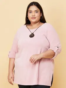 max Pink Roll-Up Sleeves Longline Top