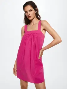 MANGO Magenta  Sustainable Pure Cotton Solid A-Line Dress