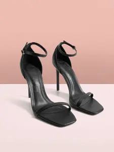 MANGO Black Solid Mid-Top Stilettos