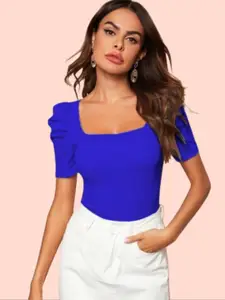 Dream Beauty Fashion Women Blue Puff Sleeves Fitted RRR Top