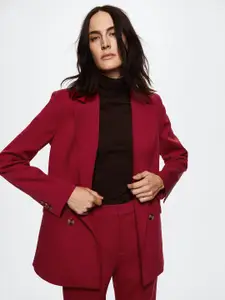 MANGO Women Red Solid Double-Breasted Regular Fit Blazer