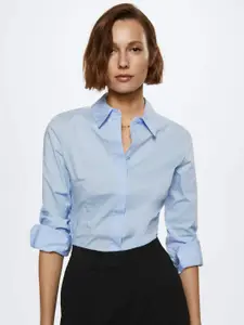 MANGO Women Blue Sustainable Solid Formal Shirt